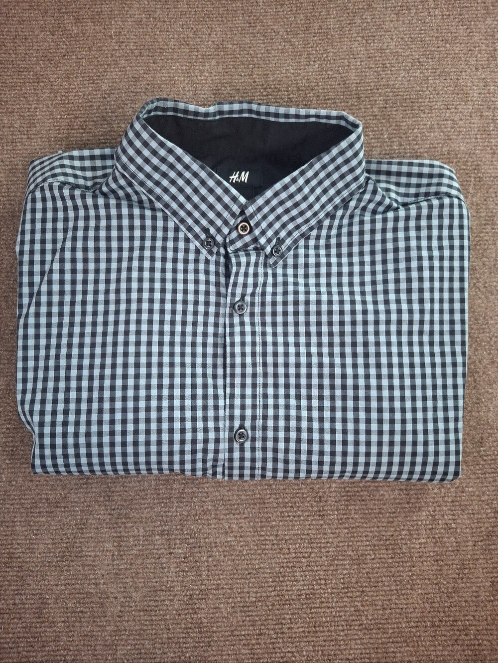 H&M Long Sleeve Button Up Shirt Green Black Check Print Size Large